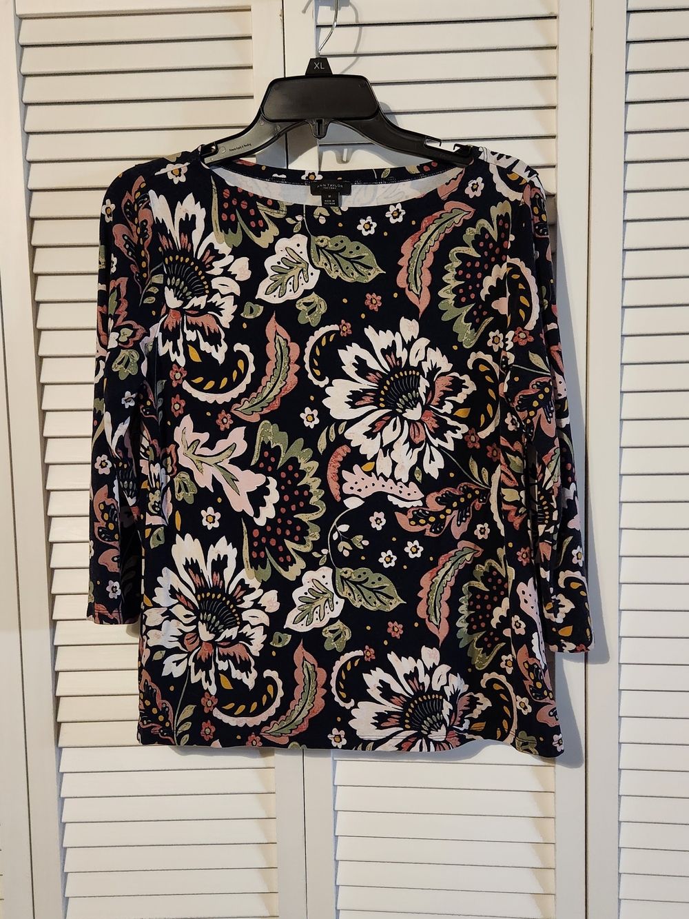 Ann Taylor Factory Navy Floral Paisley Long Sleeve Top - Pink, Olive, White